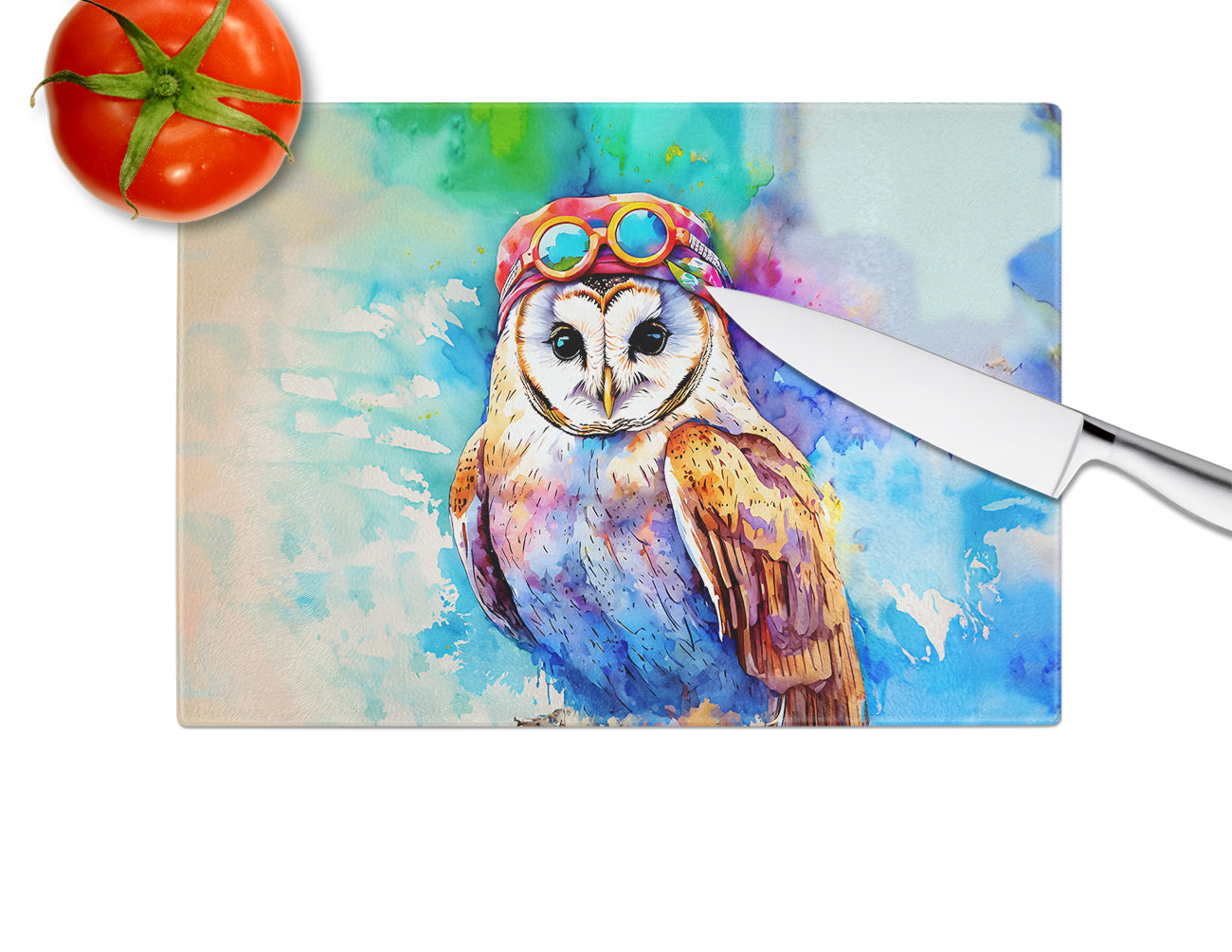 Hippie Animal Barn Owl Glass Cutting Board