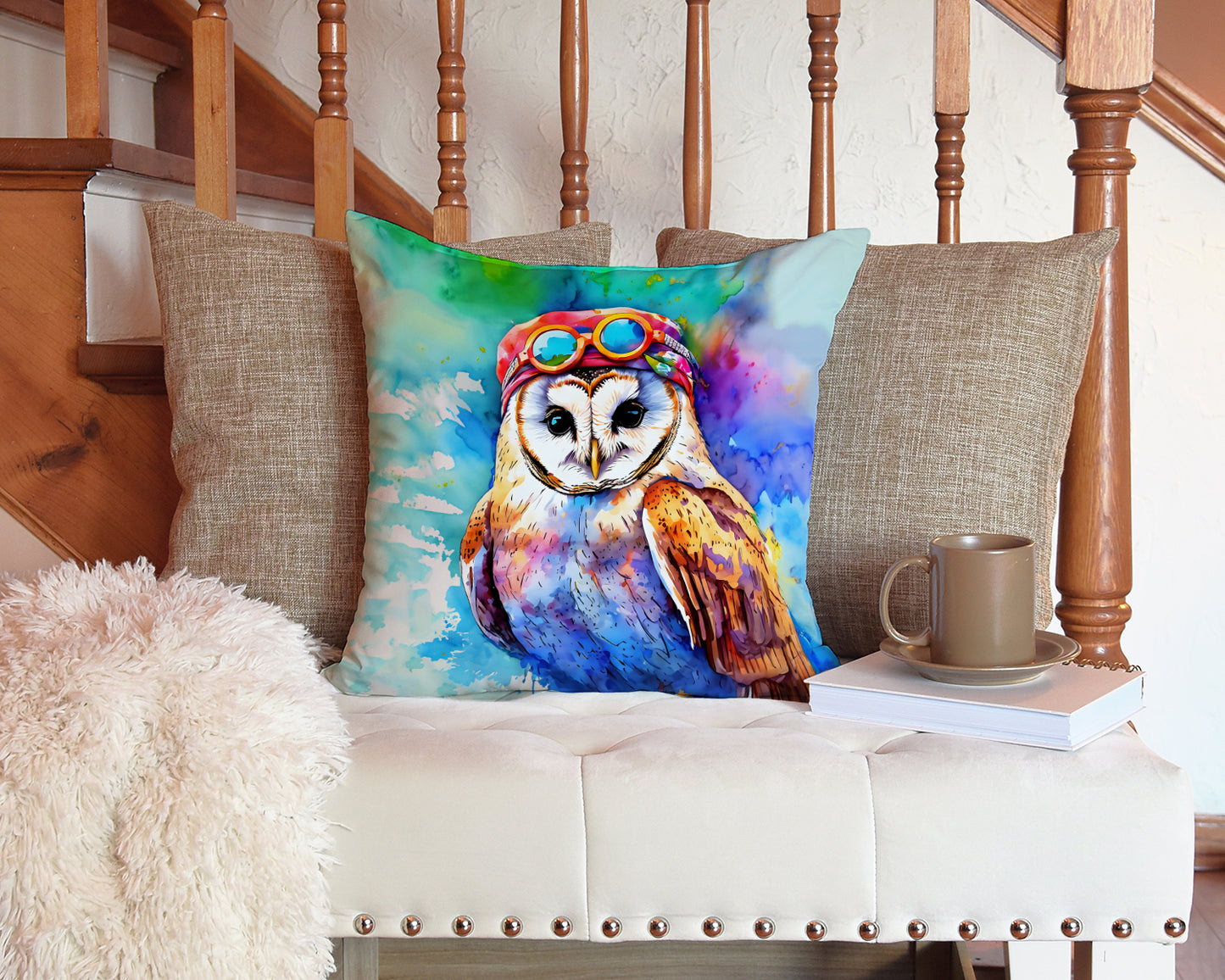 Hippie Animal Barn Owl Throw Pillow