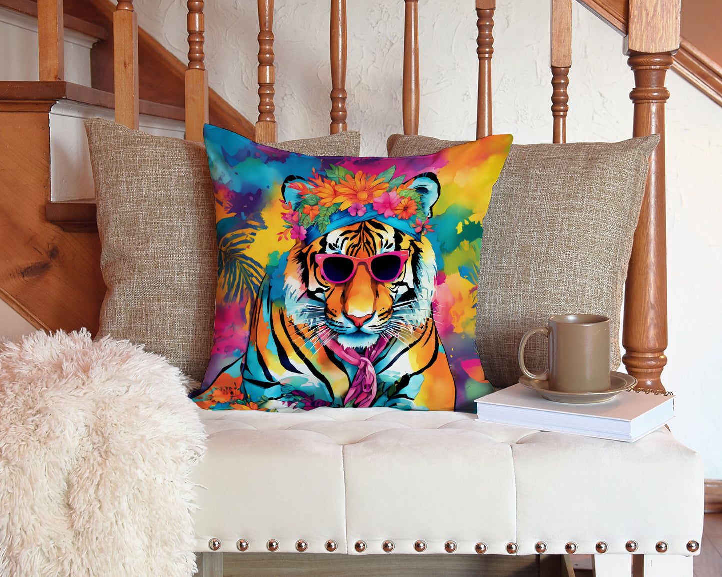 Hippie Animal Bengal Tiger Throw Pillow