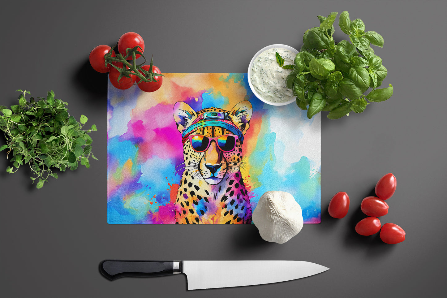 Hippie Animal Cheetah Glass Cutting Board