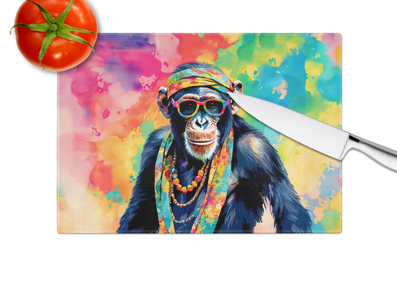 Hippie Animal Chimpanzee Glass Cutting Board