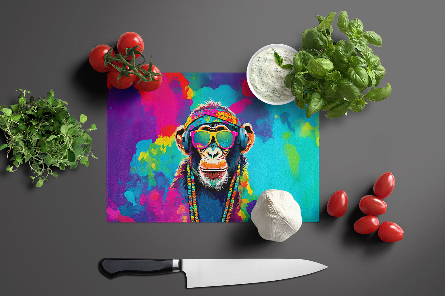 Hippie Animal Chimpanzee Glass Cutting Board