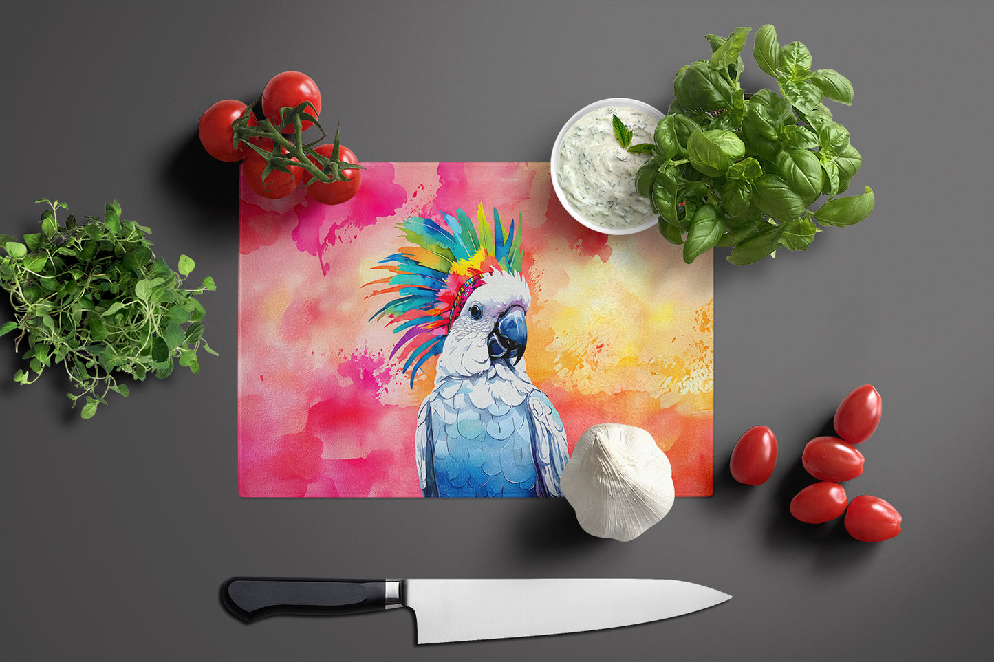 Hippie Animal Cockatoo Glass Cutting Board