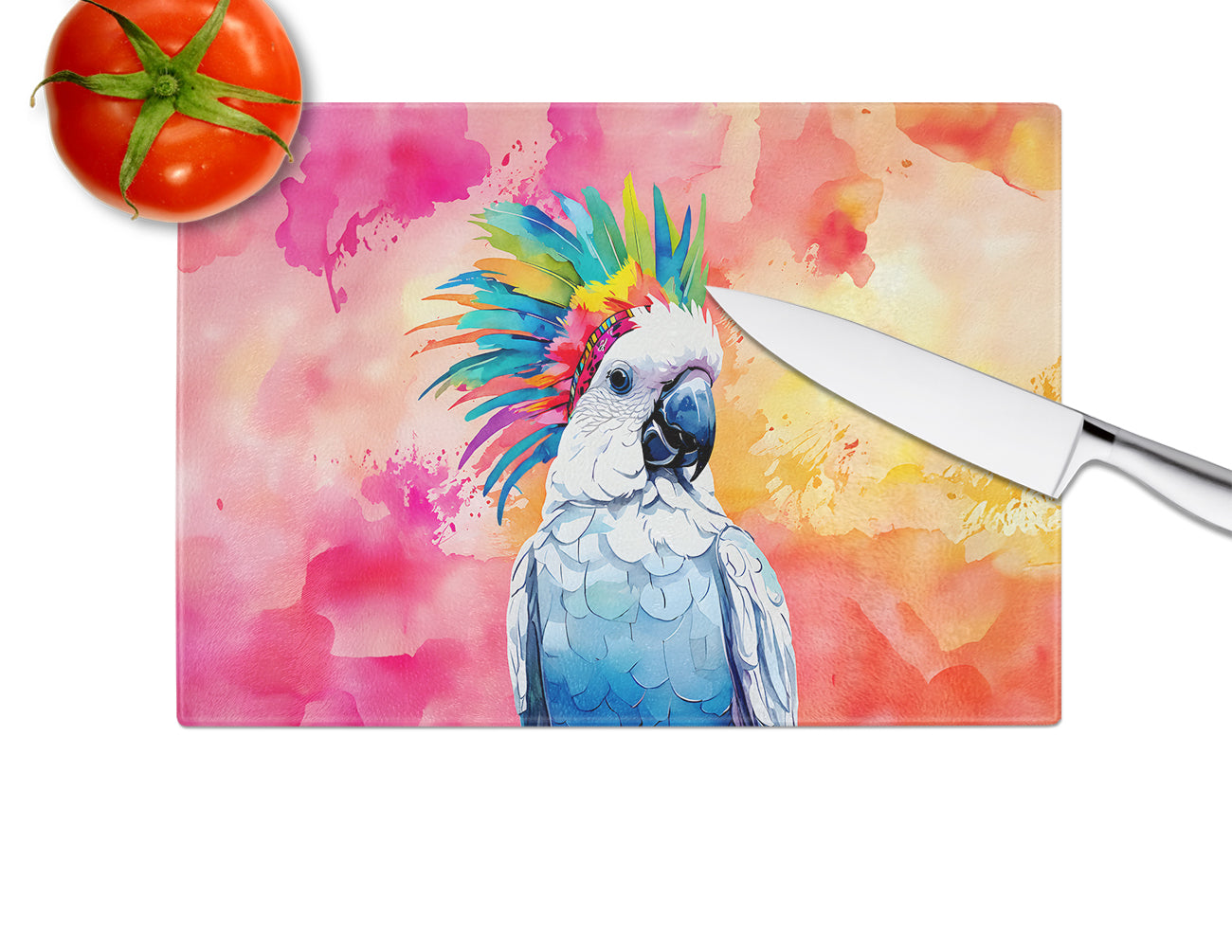 Hippie Animal Cockatoo Glass Cutting Board