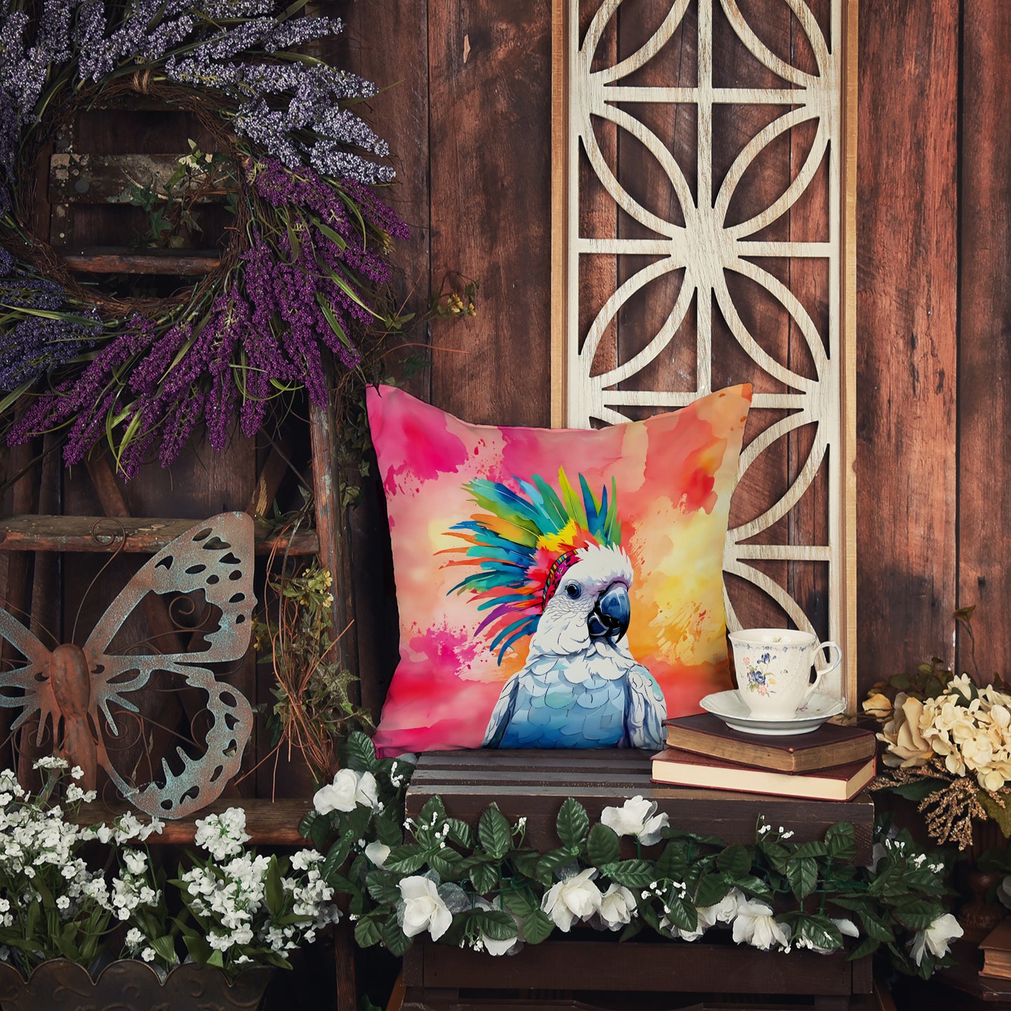 Hippie Animal Cockatoo Throw Pillow