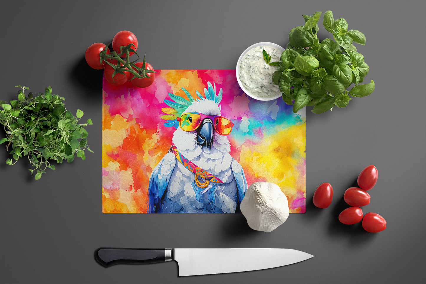 Hippie Animal Cockatoo Glass Cutting Board