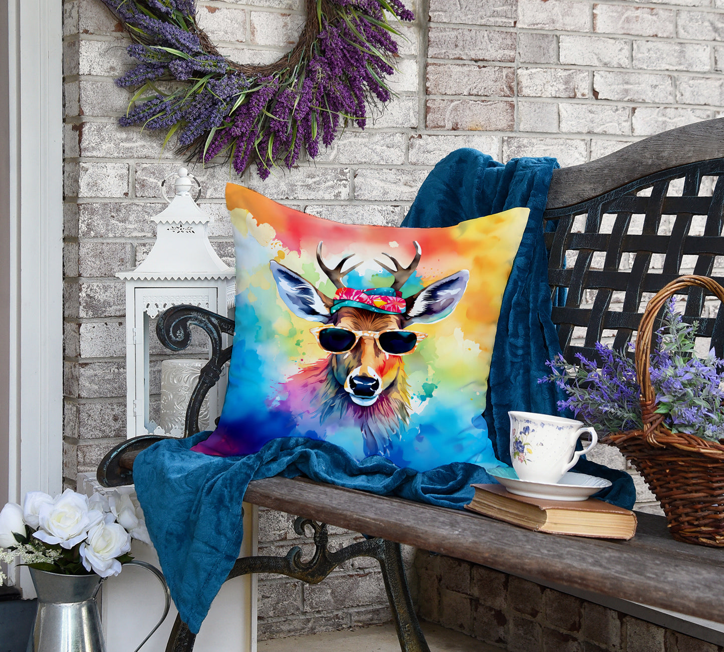 Hippie Animal Deer Throw Pillow