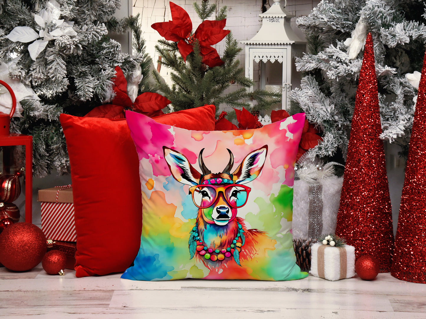 Hippie Animal Deer Throw Pillow