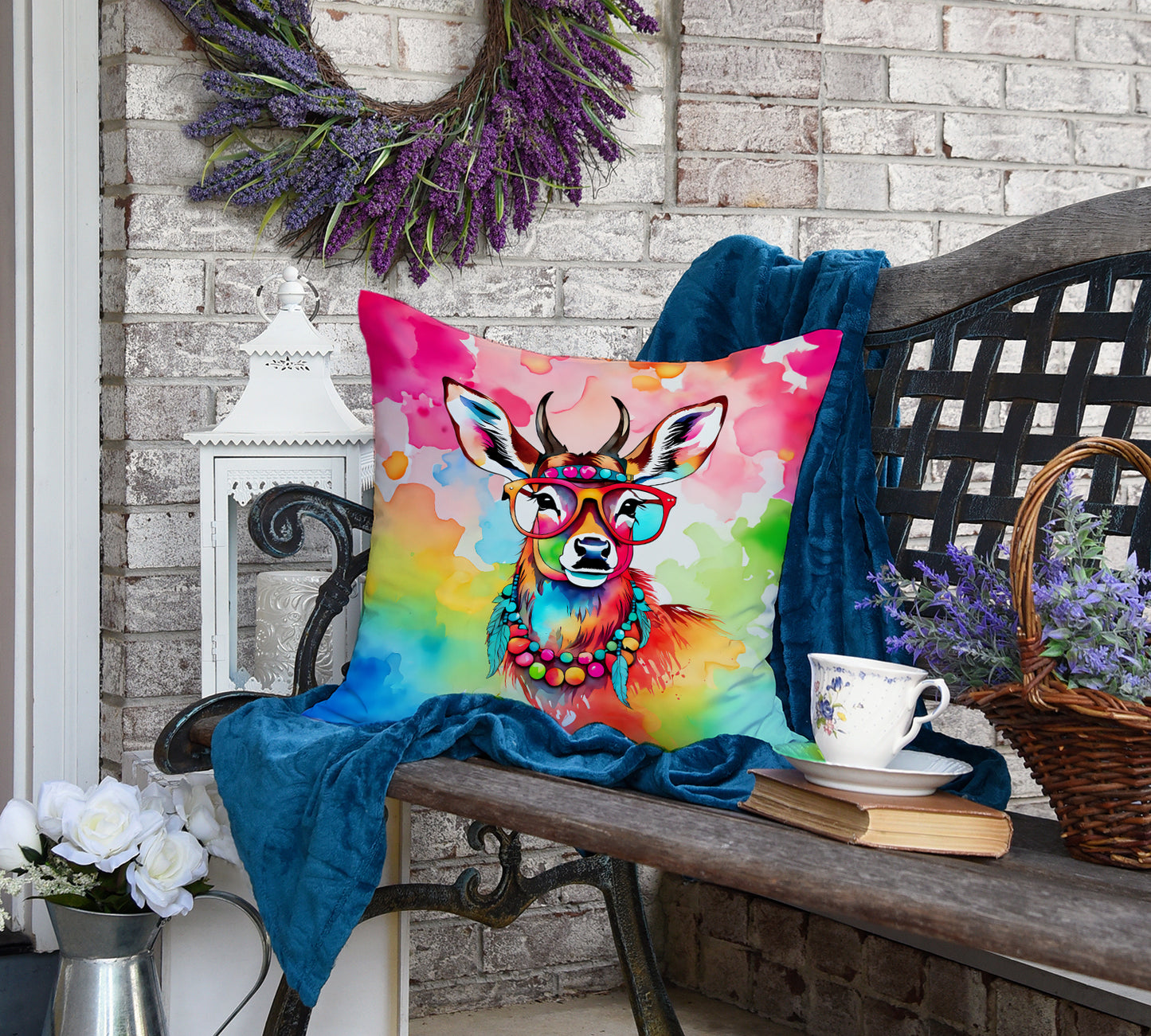 Hippie Animal Deer Throw Pillow