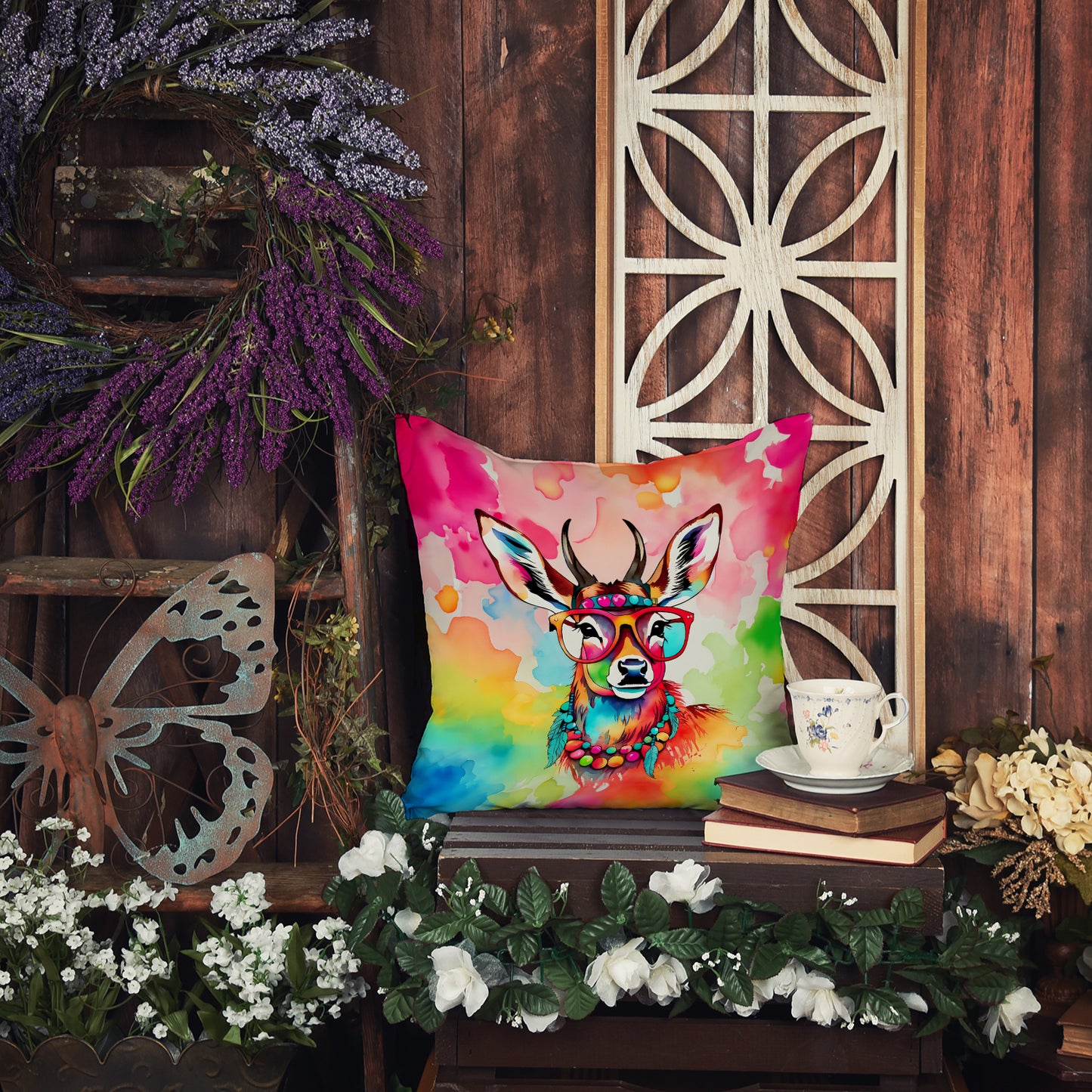 Hippie Animal Deer Throw Pillow