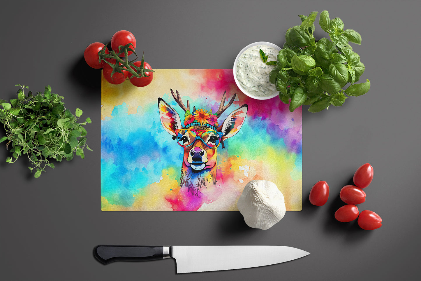 Hippie Animal Deer Glass Cutting Board