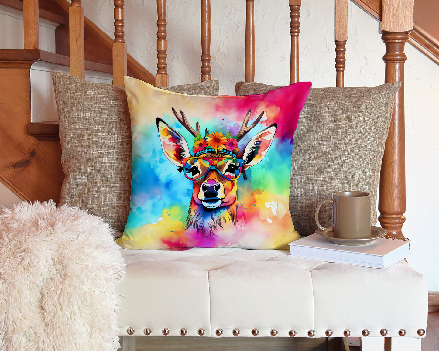 Hippie Animal Deer Throw Pillow