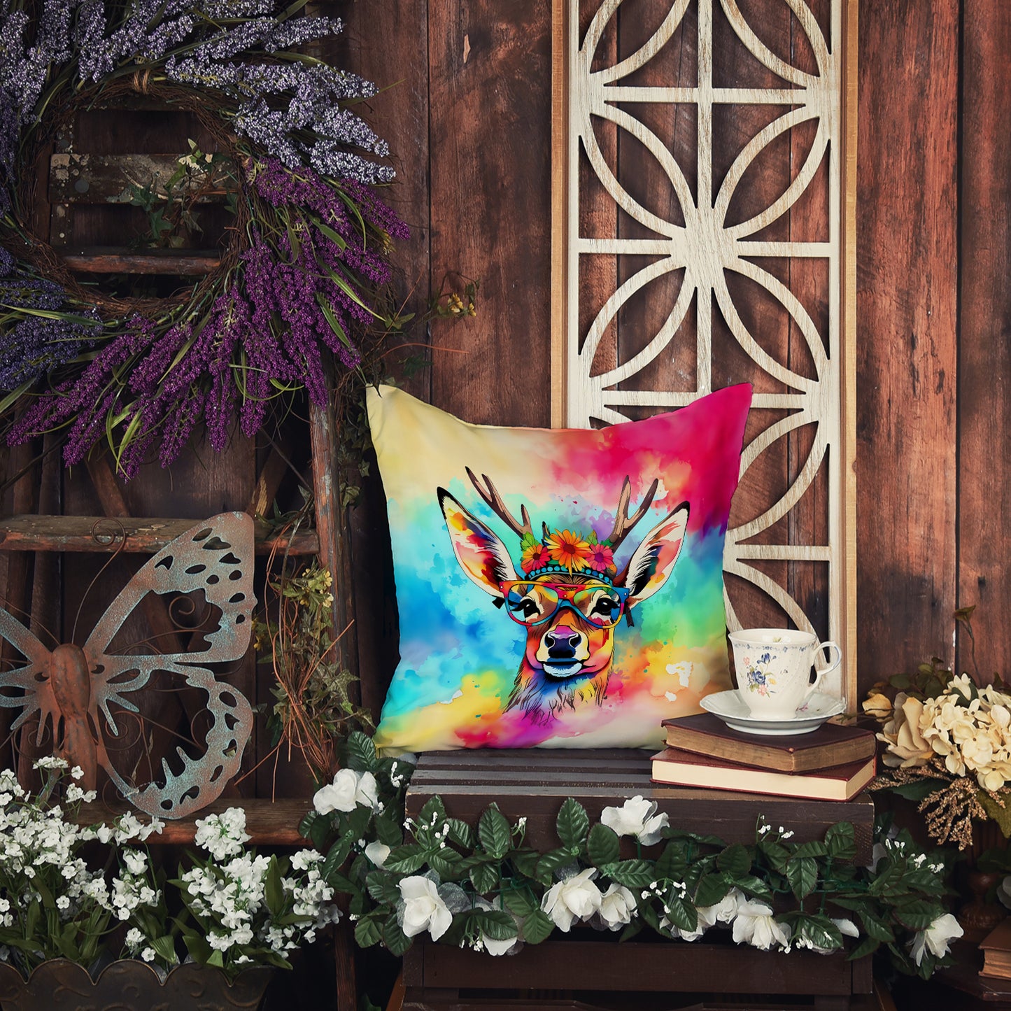 Hippie Animal Deer Throw Pillow