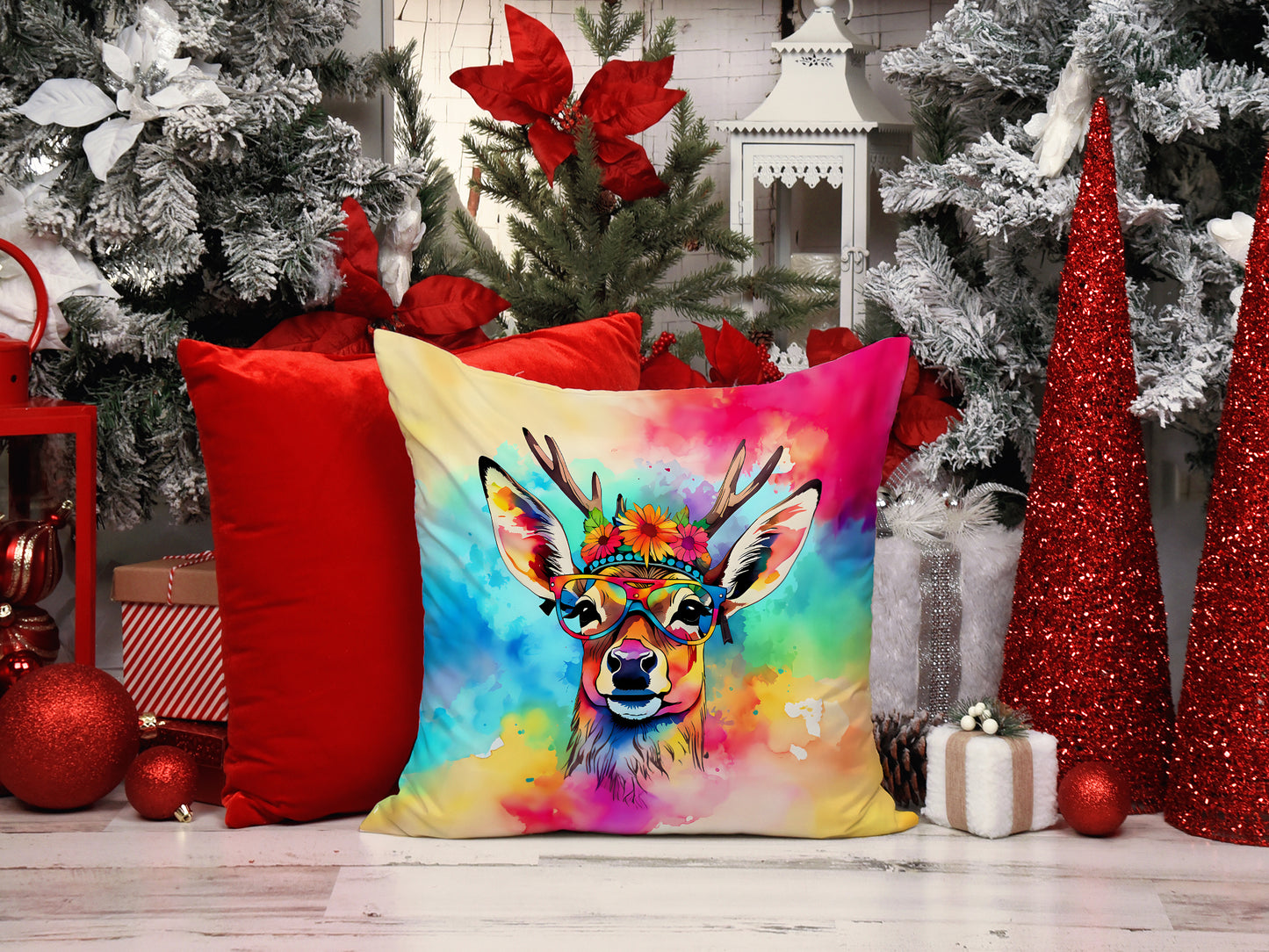 Hippie Animal Deer Throw Pillow