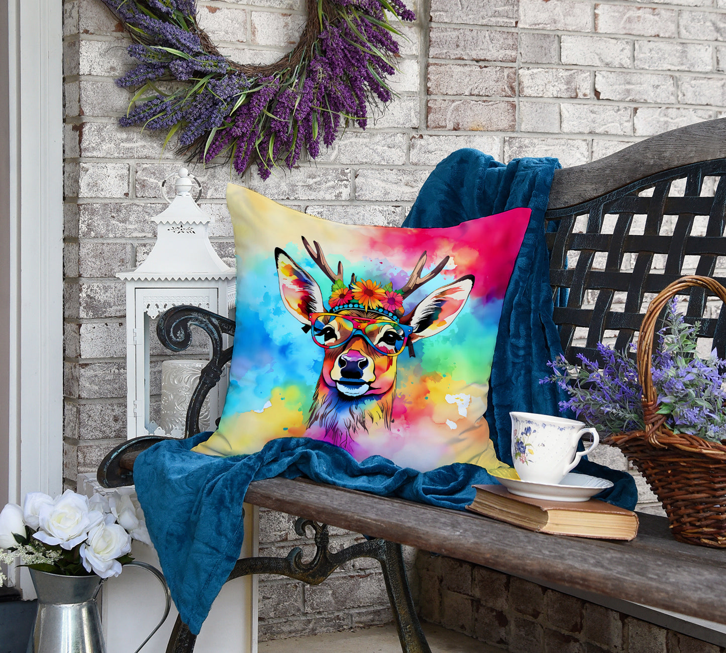 Hippie Animal Deer Throw Pillow