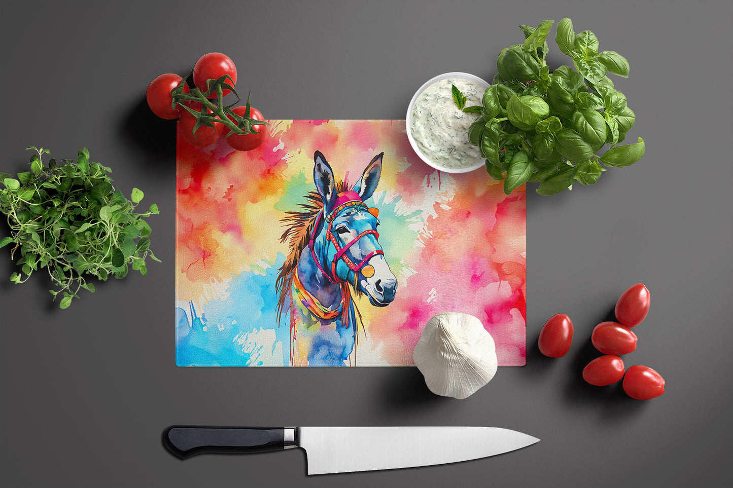 Hippie Animal Donkey Glass Cutting Board