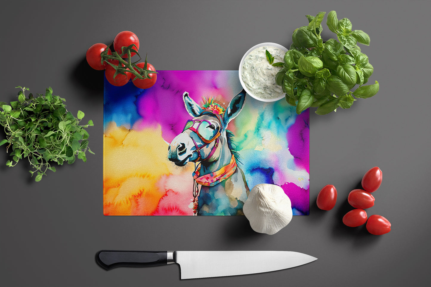 Hippie Animal Donkey Glass Cutting Board