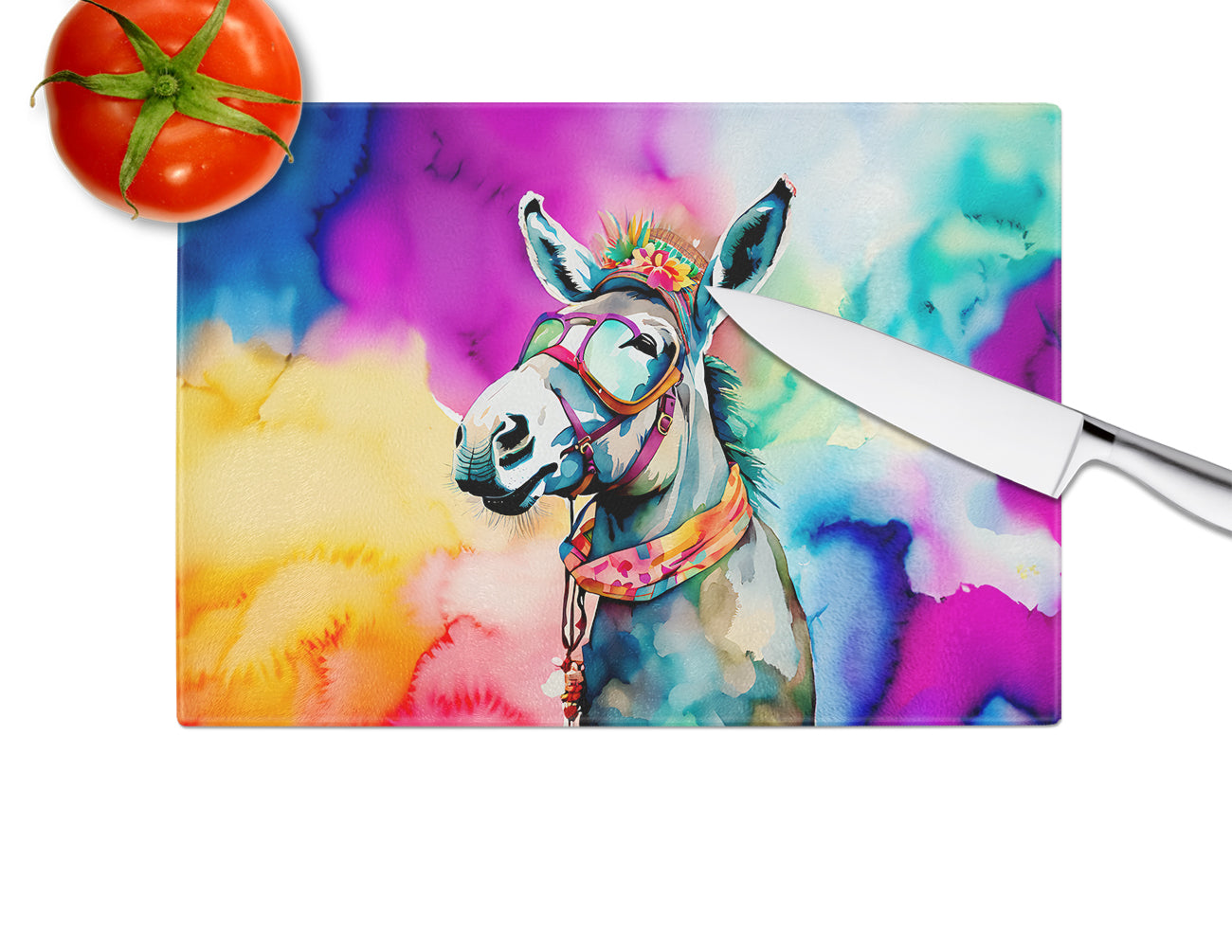 Hippie Animal Donkey Glass Cutting Board