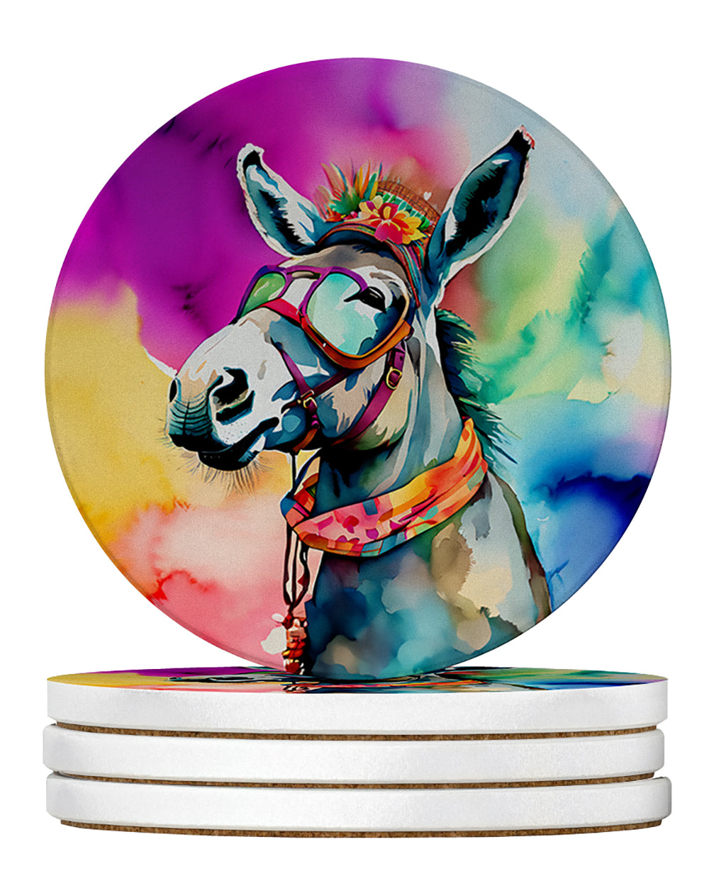 Buy this Hippie Animal Donkey Large Sandstone Coasters Pack of 4