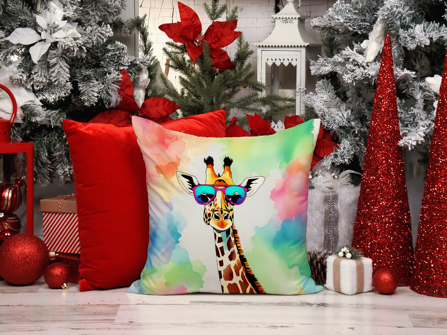 Hippie Animal Giraffe Throw Pillow