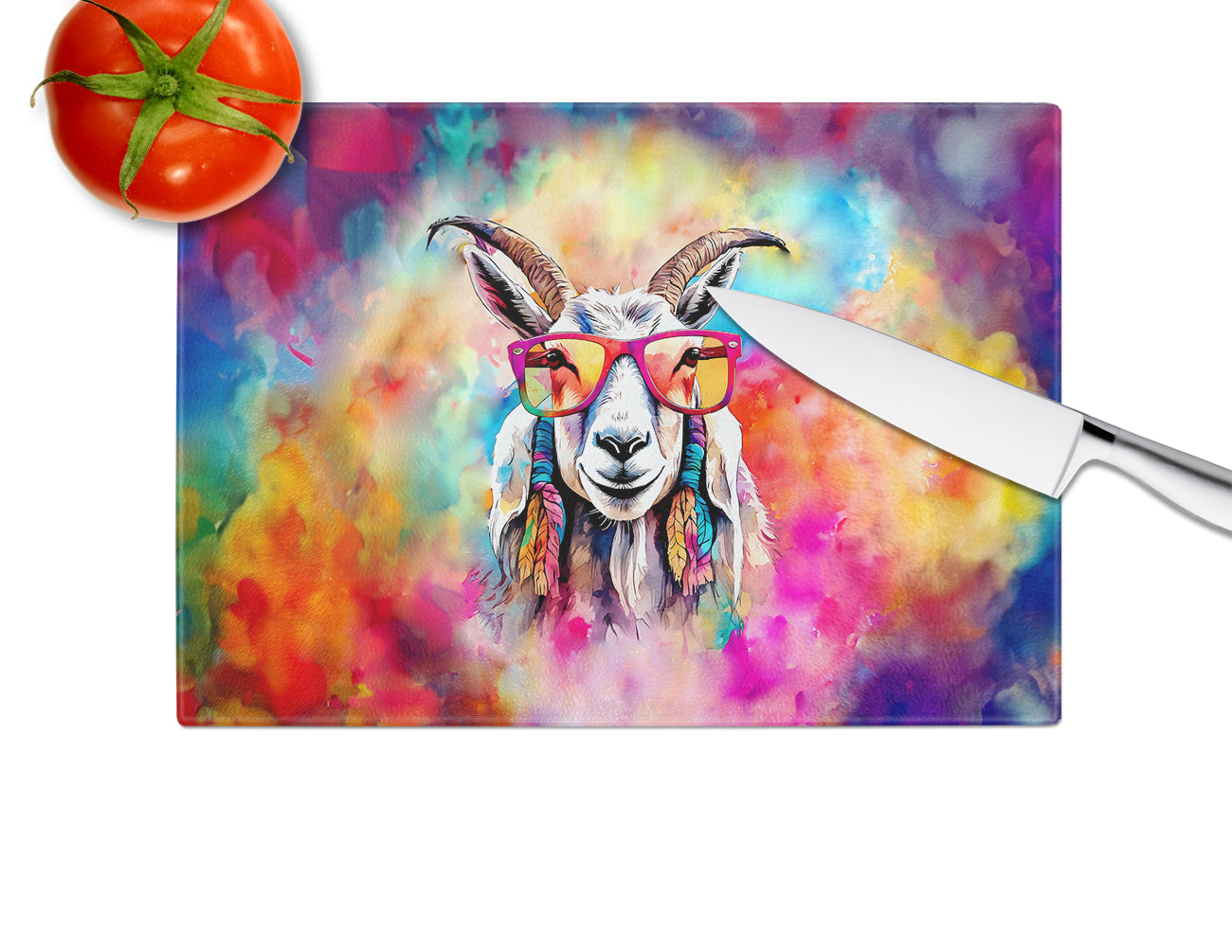 Hippie Animal Goat Glass Cutting Board