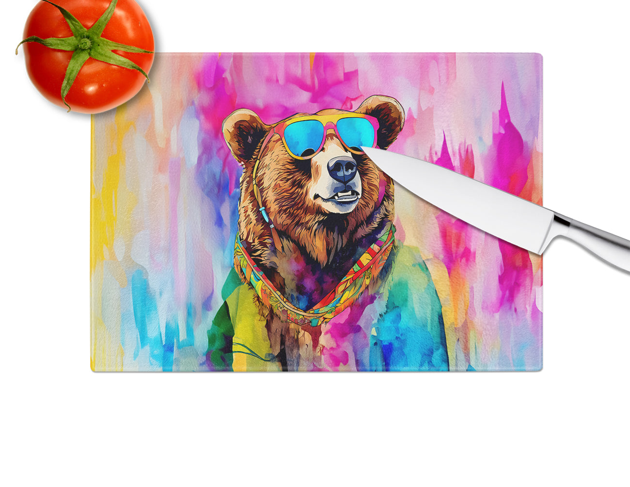 Hippie Animal Grizzly Bear Glass Cutting Board