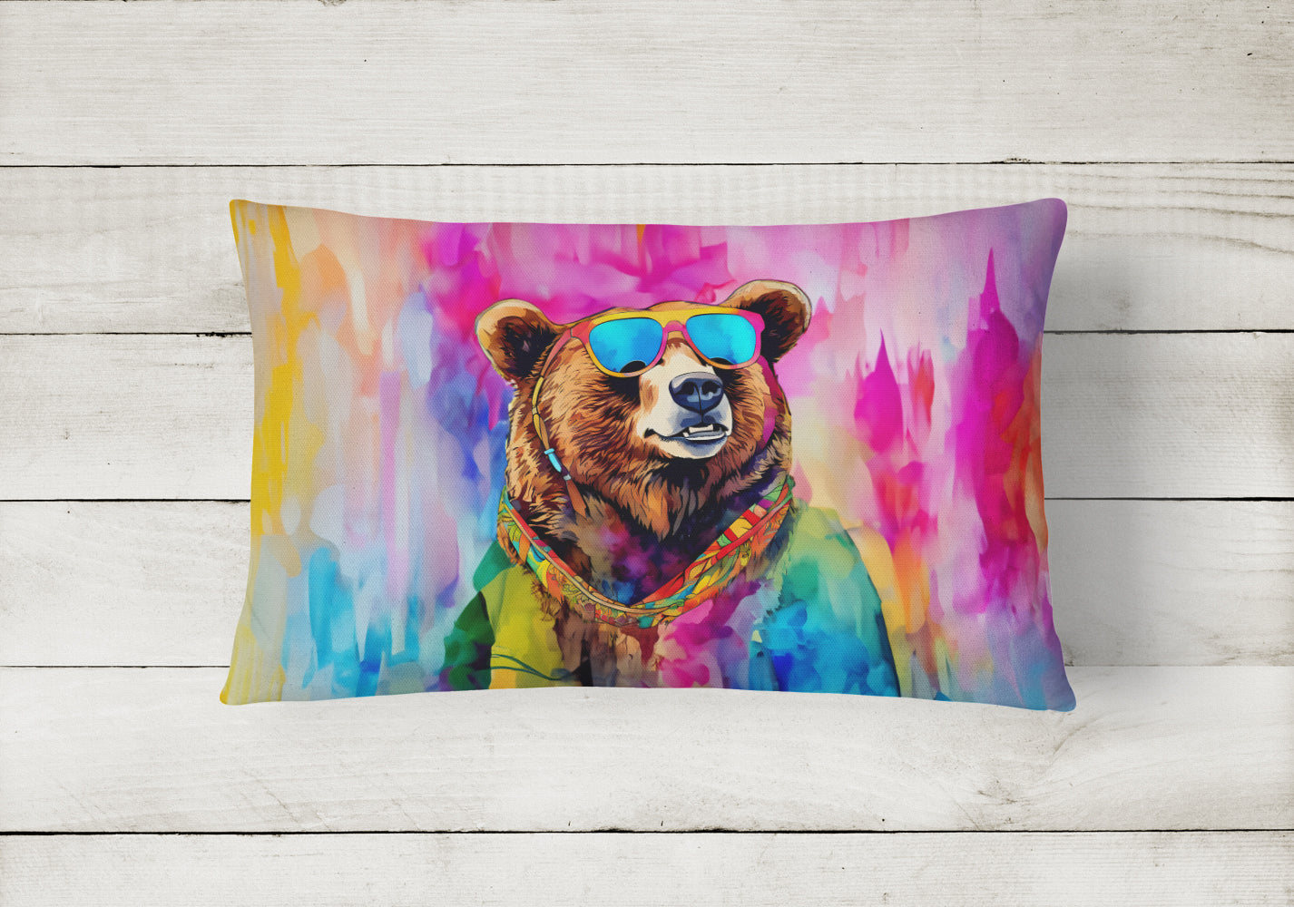 Hippie Animal Grizzly Bear Throw Pillow