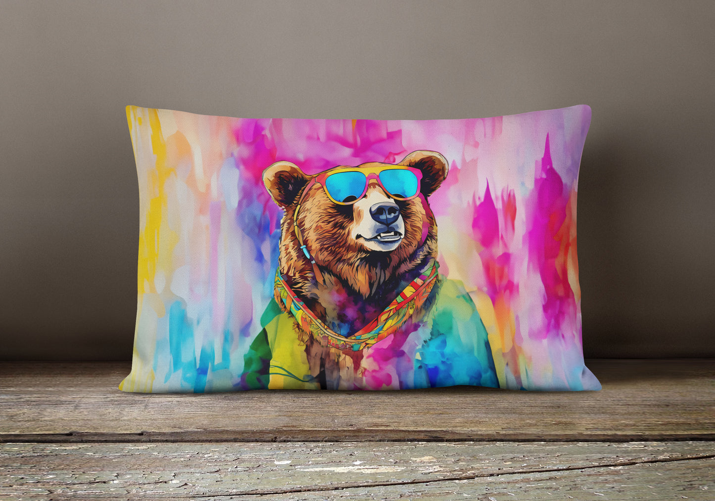 Hippie Animal Grizzly Bear Throw Pillow