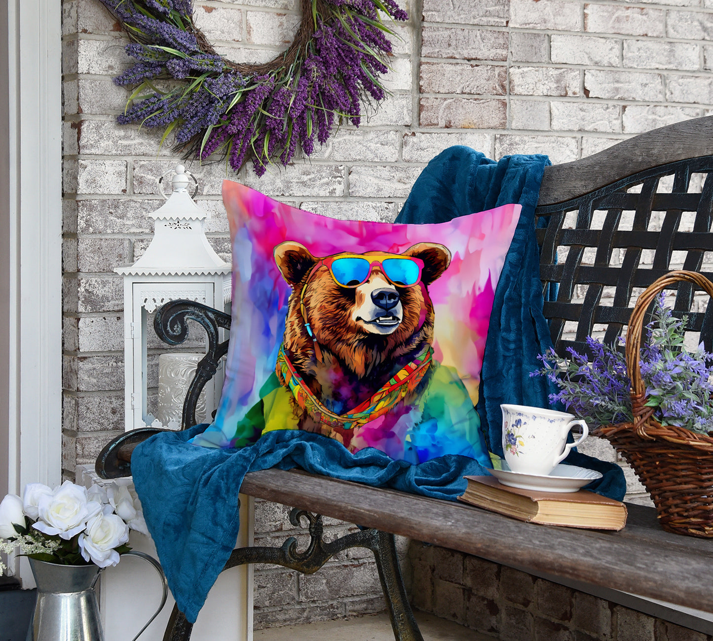 Hippie Animal Grizzly Bear Throw Pillow