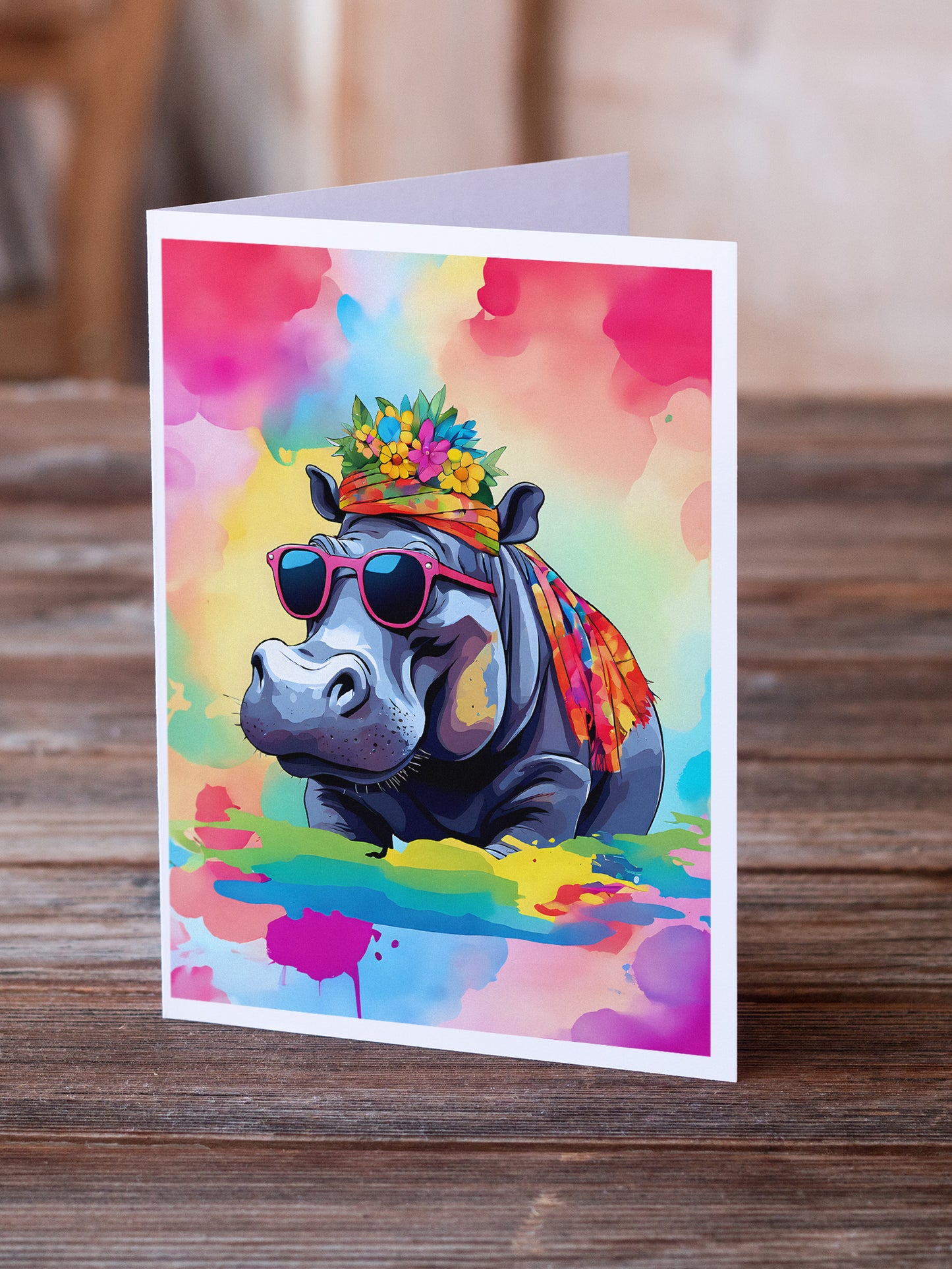 Hippie Animal Hippopotamus Greeting Cards Pack of 8