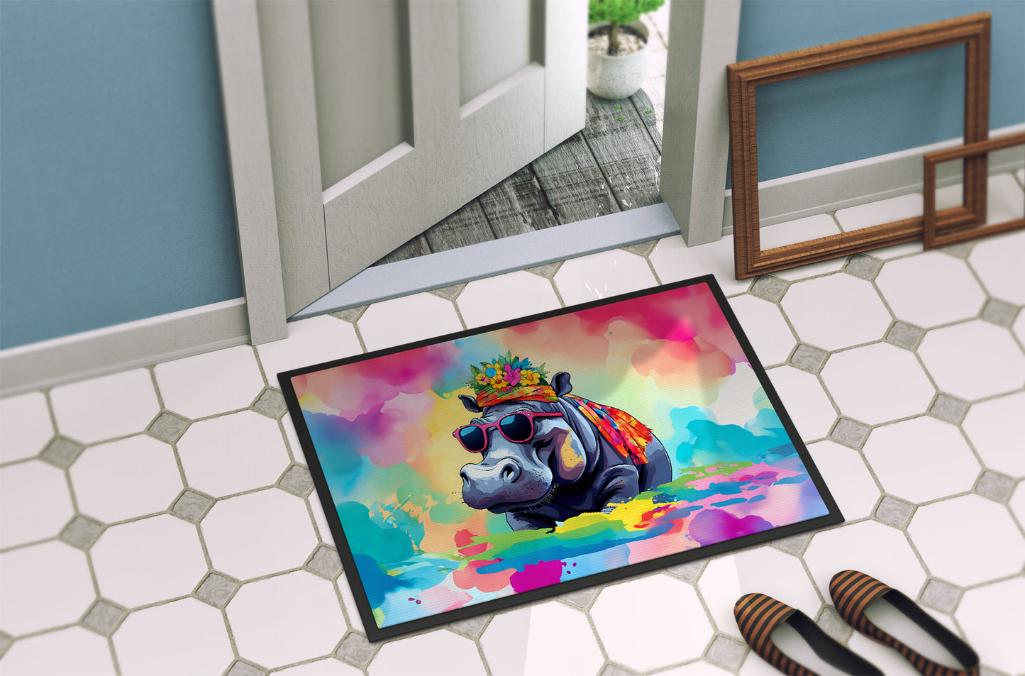 Hippie Animal Hippopotamus Doormat