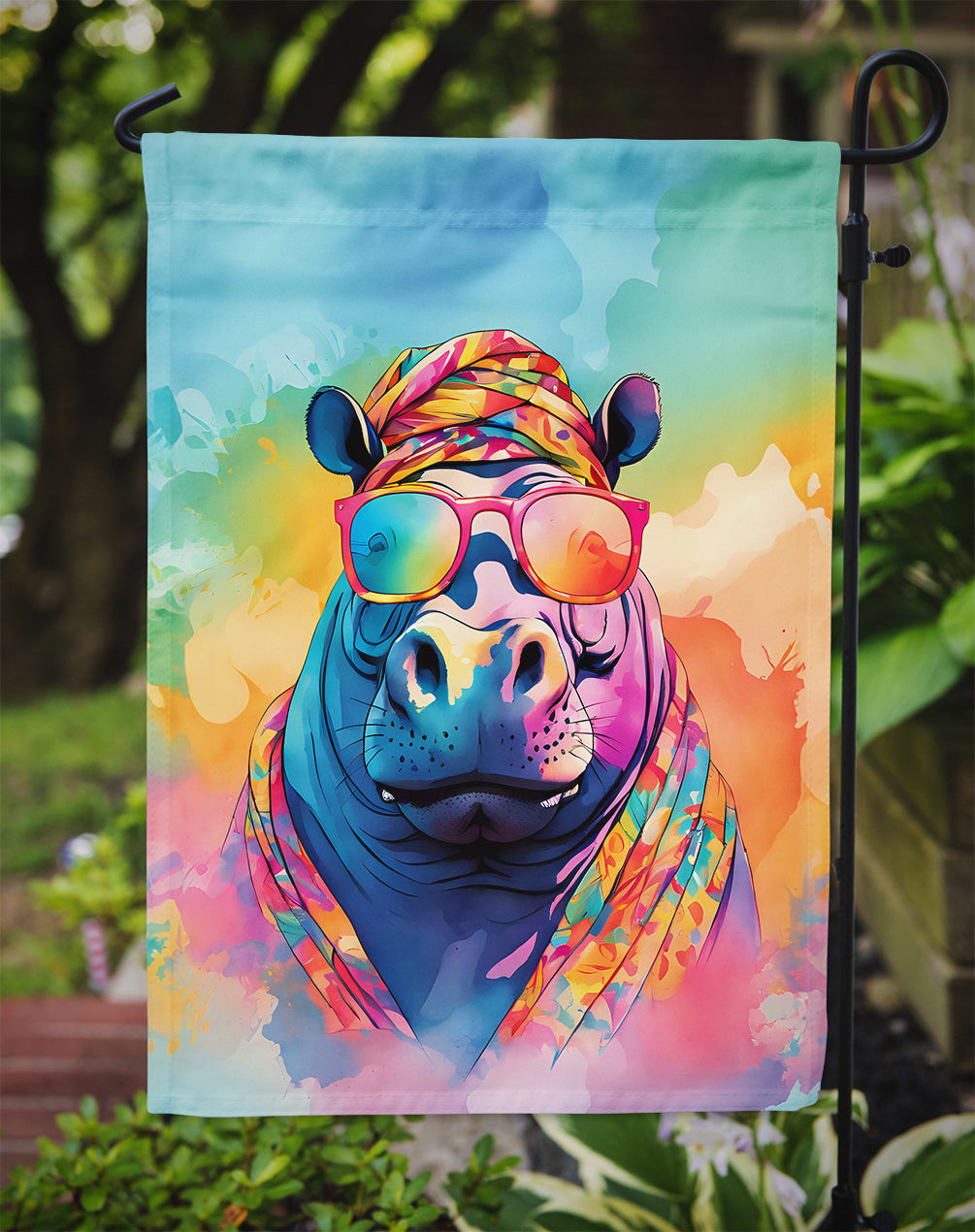 Hippie Animal Hippopotamus Garden Flag