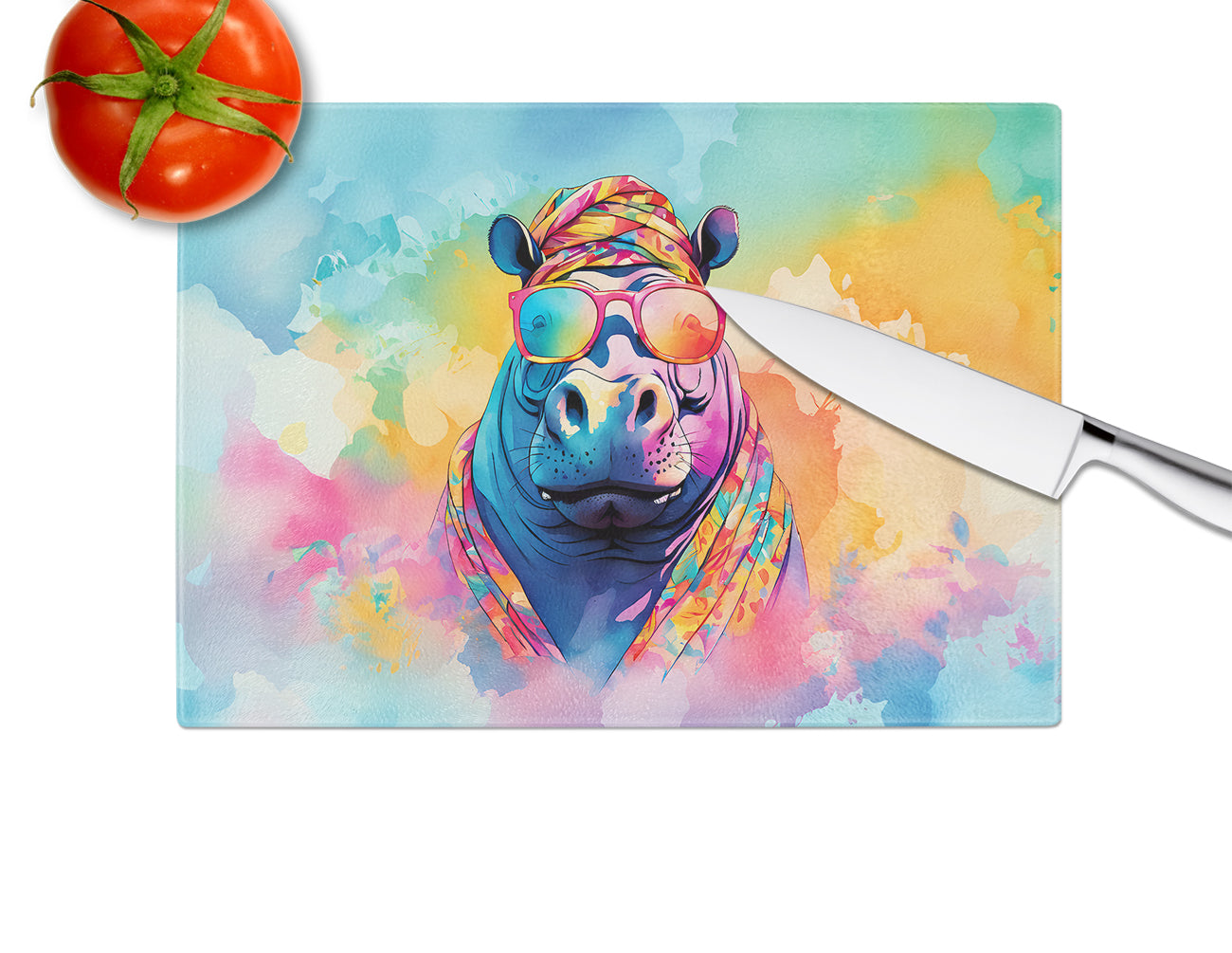 Hippie Animal Hippopotamus Glass Cutting Board