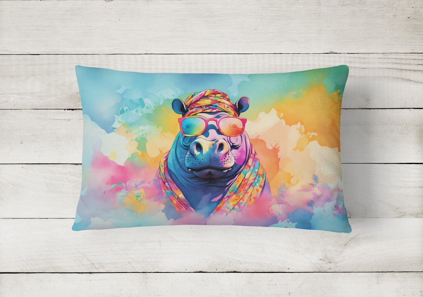 Hippie Animal Hippopotamus Throw Pillow