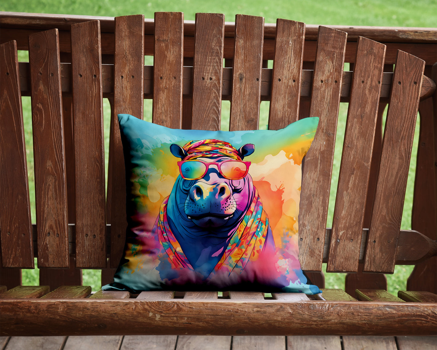 Hippie Animal Hippopotamus Throw Pillow