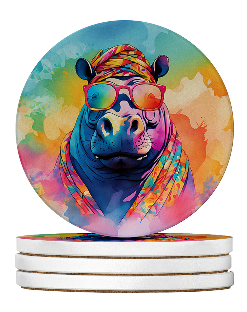 Buy this Hippie Animal Hippopotamus Large Sandstone Coasters Pack of 4