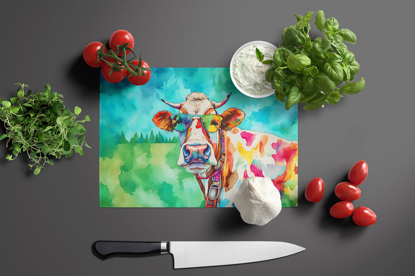 Hippie Animal Cow Glass Cutting Board