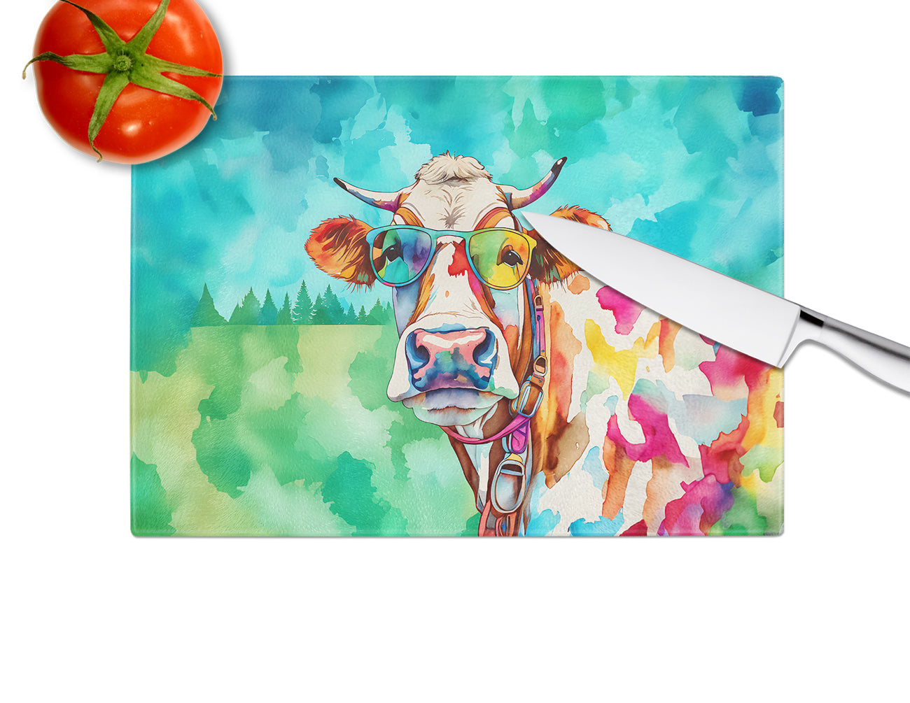 Hippie Animal Cow Glass Cutting Board