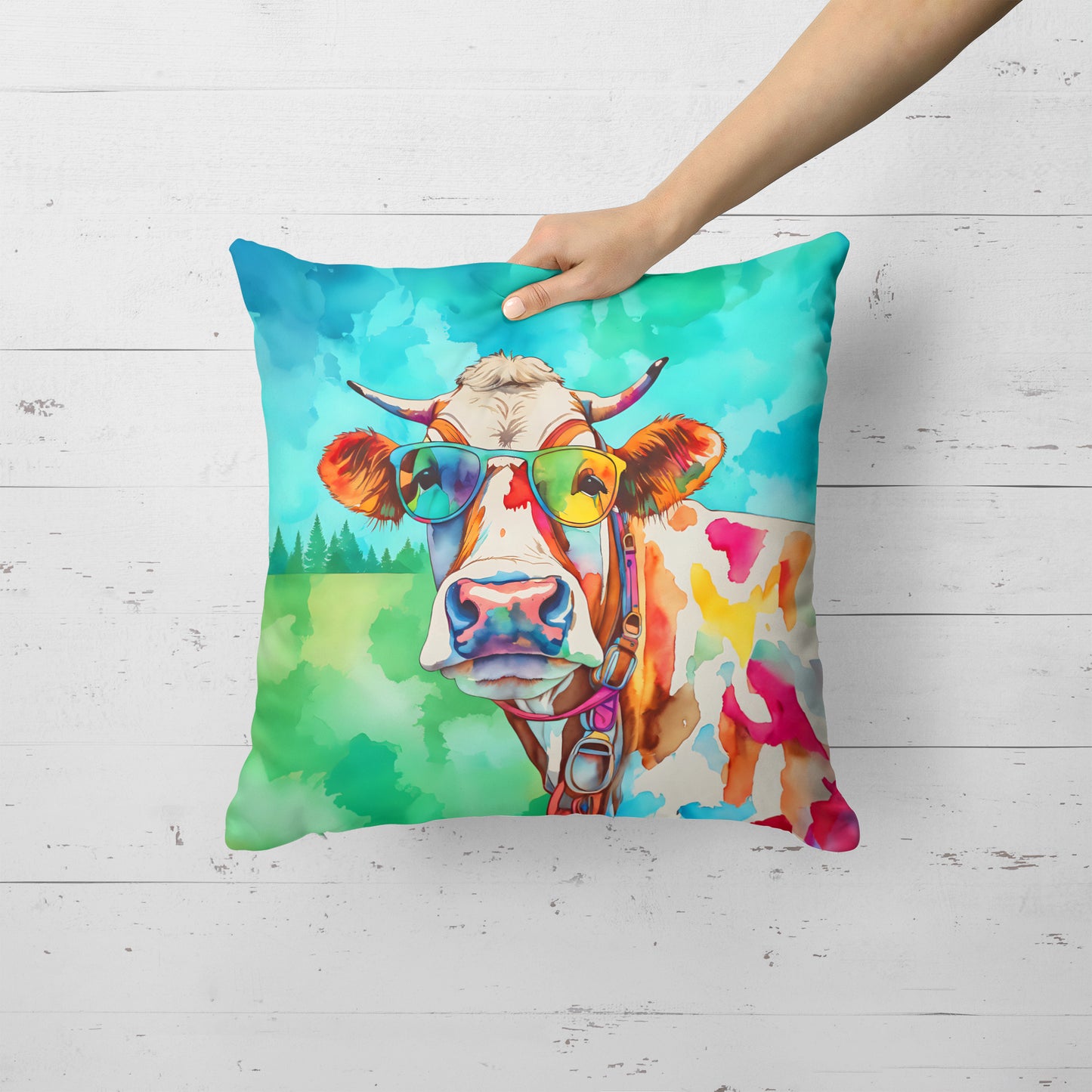 Hippie Animal Cow Throw Pillow