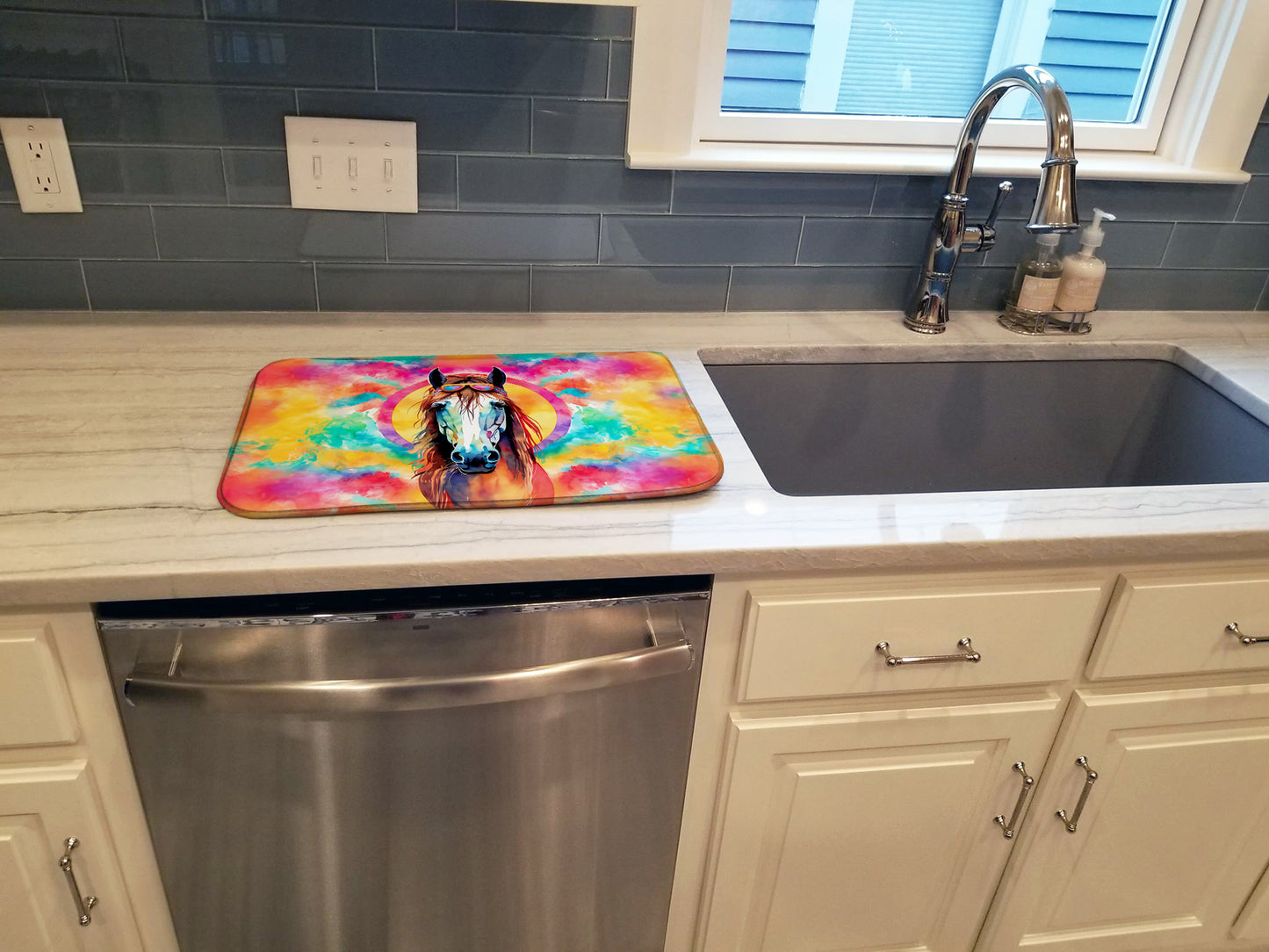 Hippie Animal Horse Dish Drying Mat