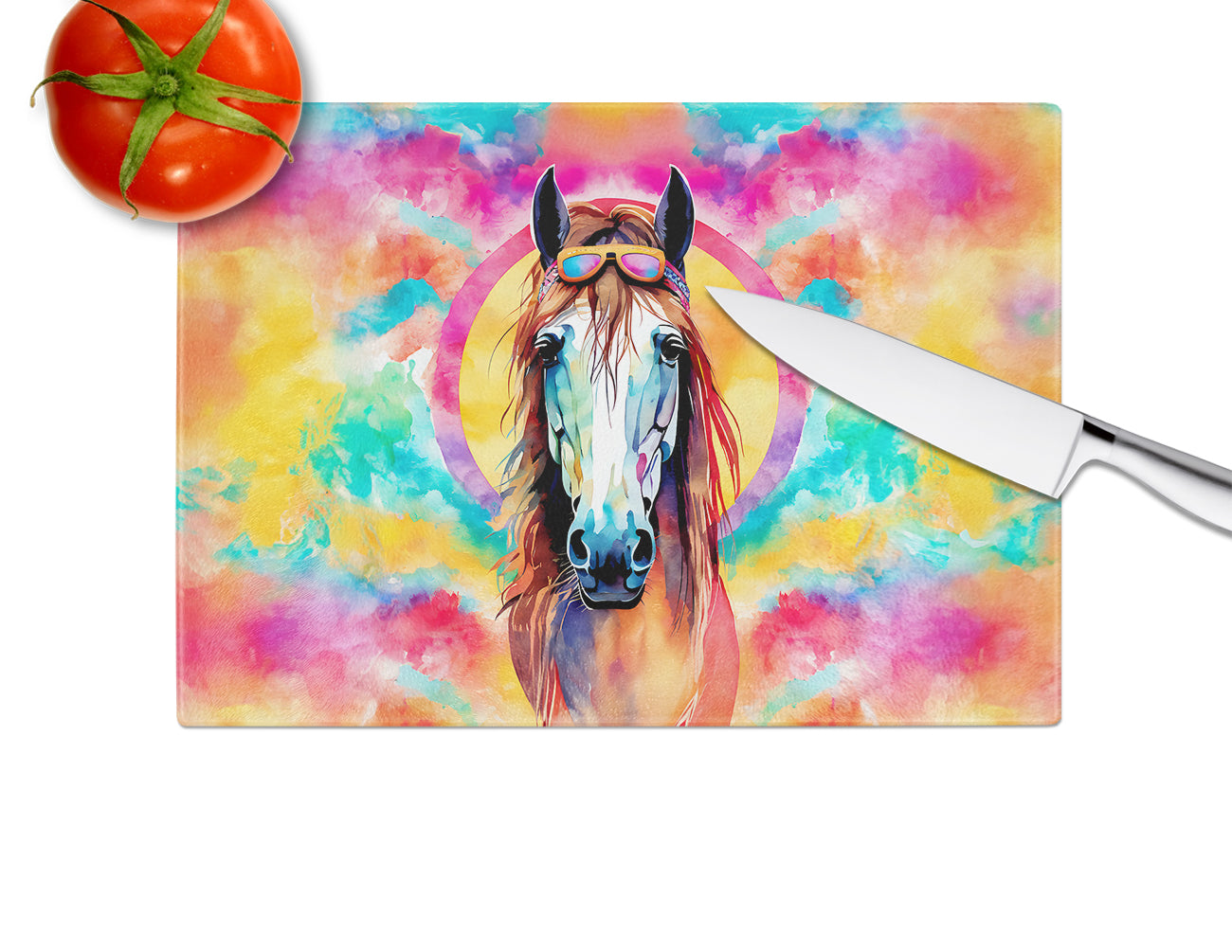 Hippie Animal Horse Glass Cutting Board