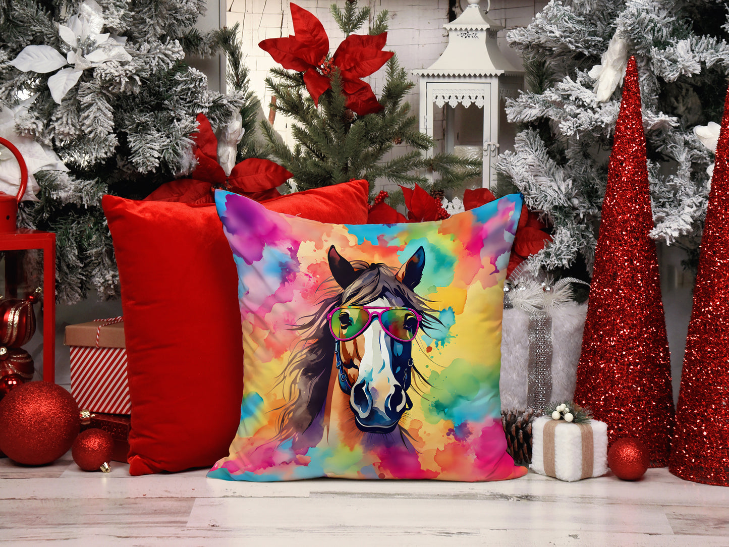 Hippie Animal Horse Throw Pillow