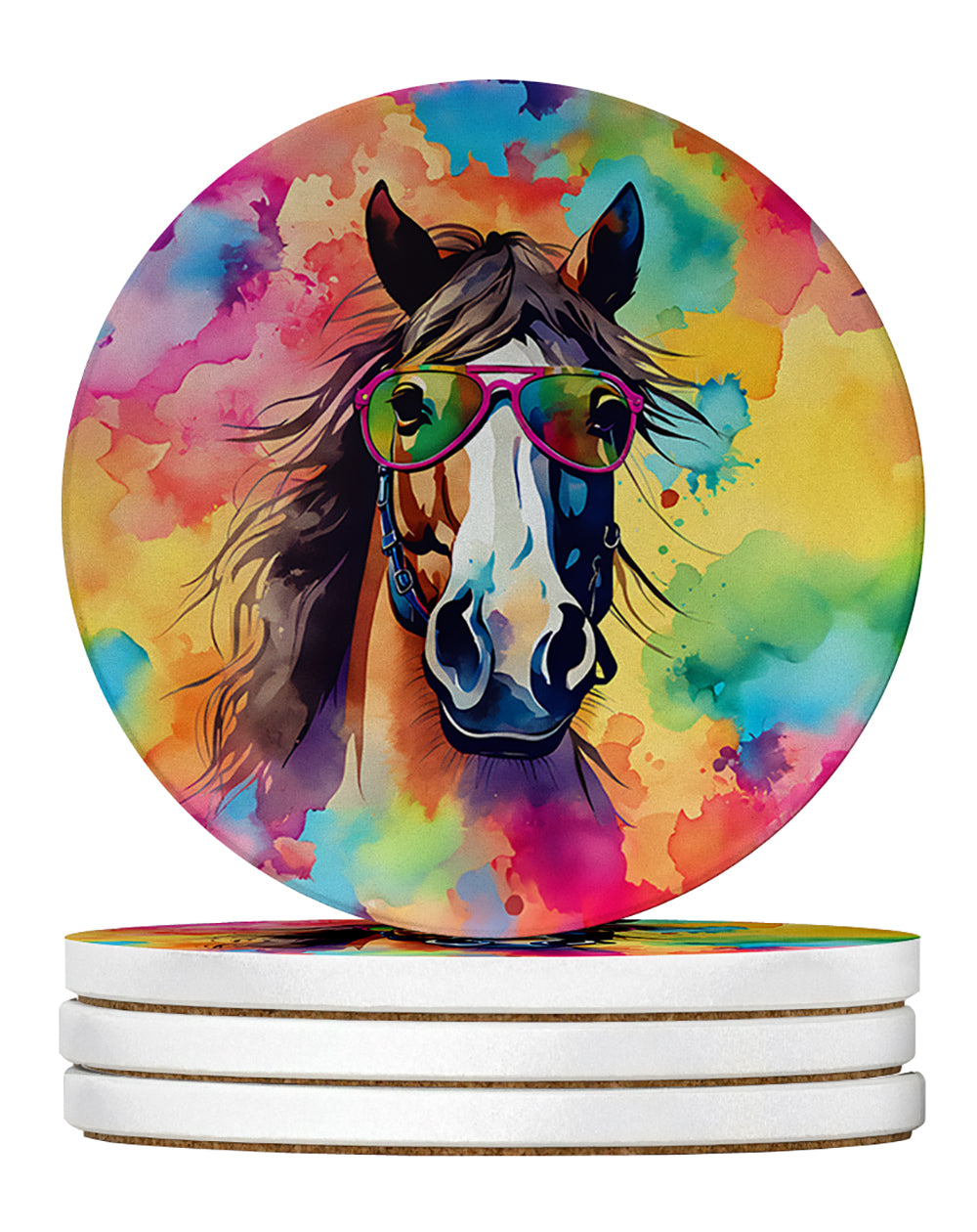 Buy this Hippie Animal Horse Large Sandstone Coasters Pack of 4