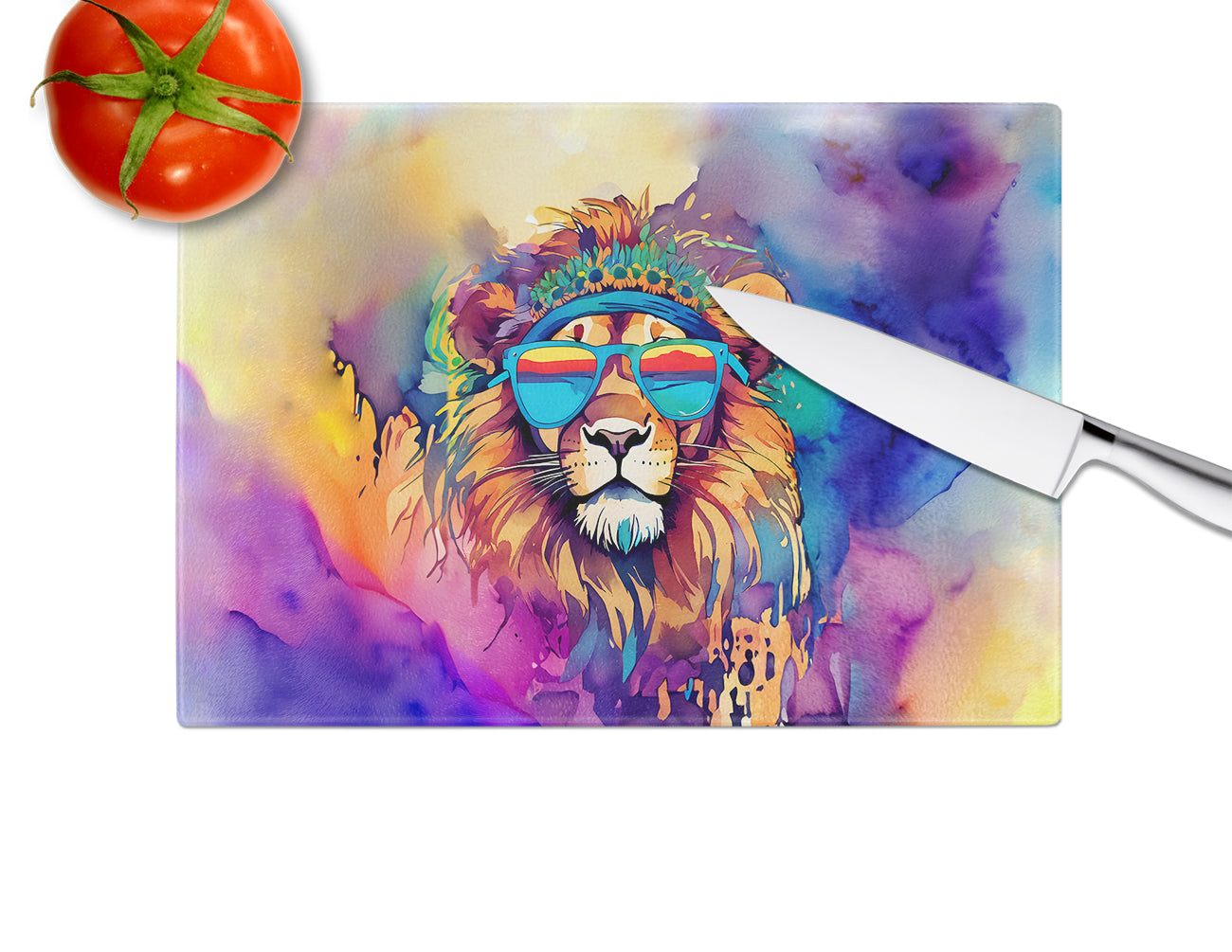 Hippie Animal Lion Glass Cutting Board