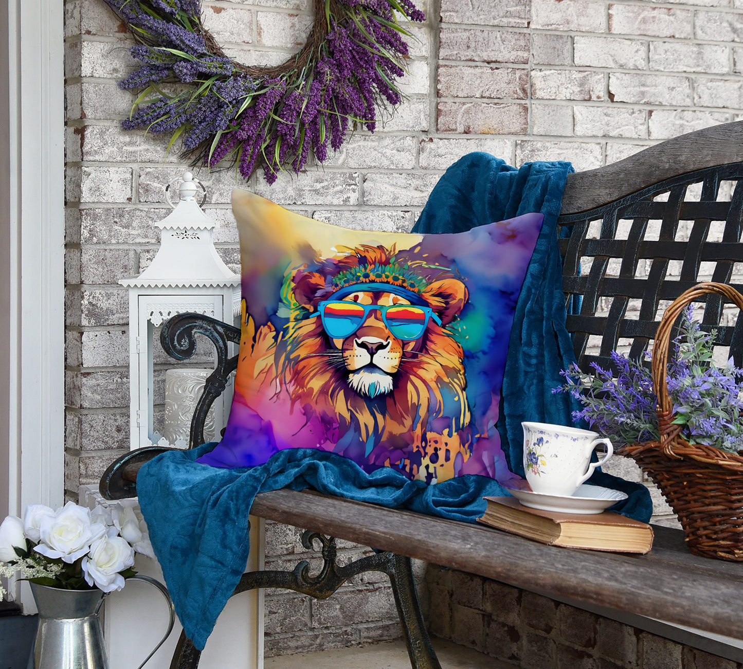 Hippie Animal Lion Throw Pillow
