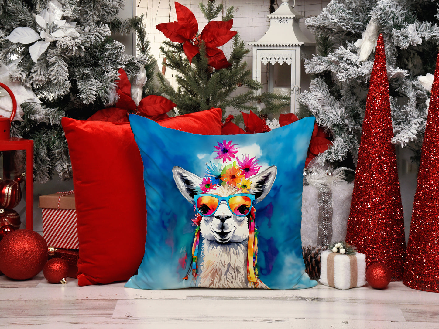 Hippie Animal Llama Throw Pillow