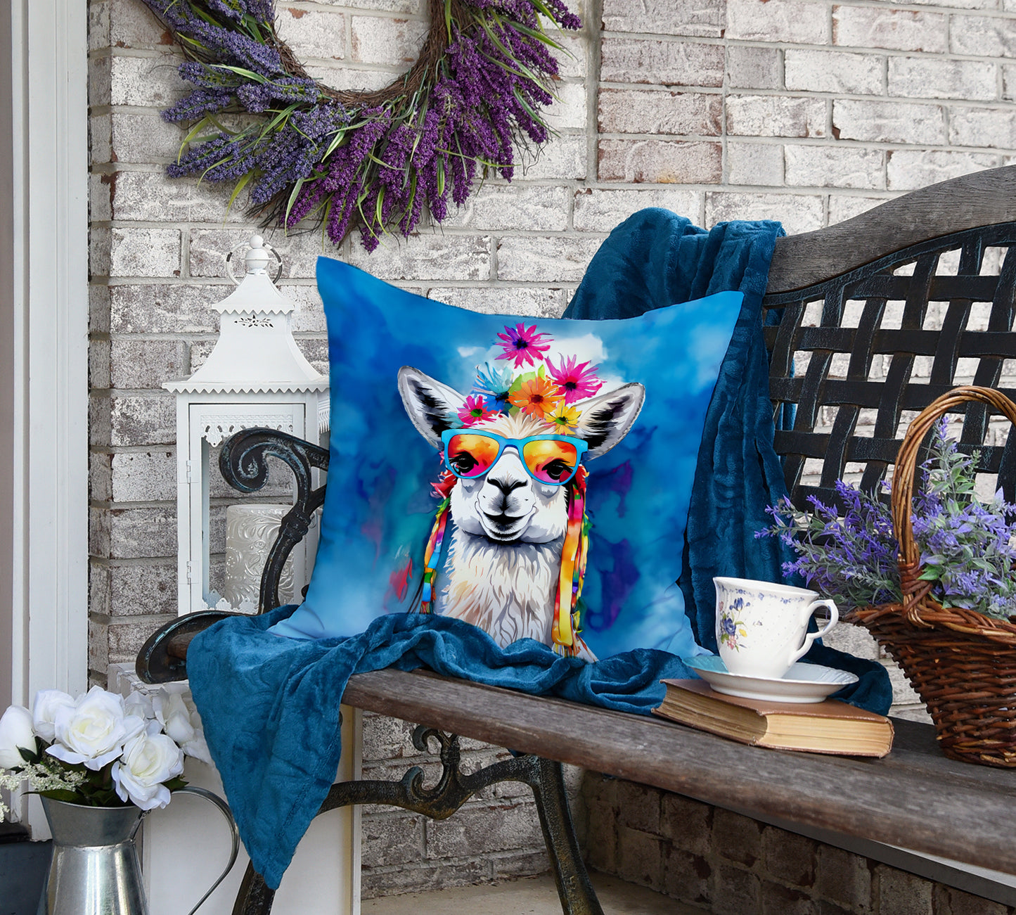 Hippie Animal Llama Throw Pillow