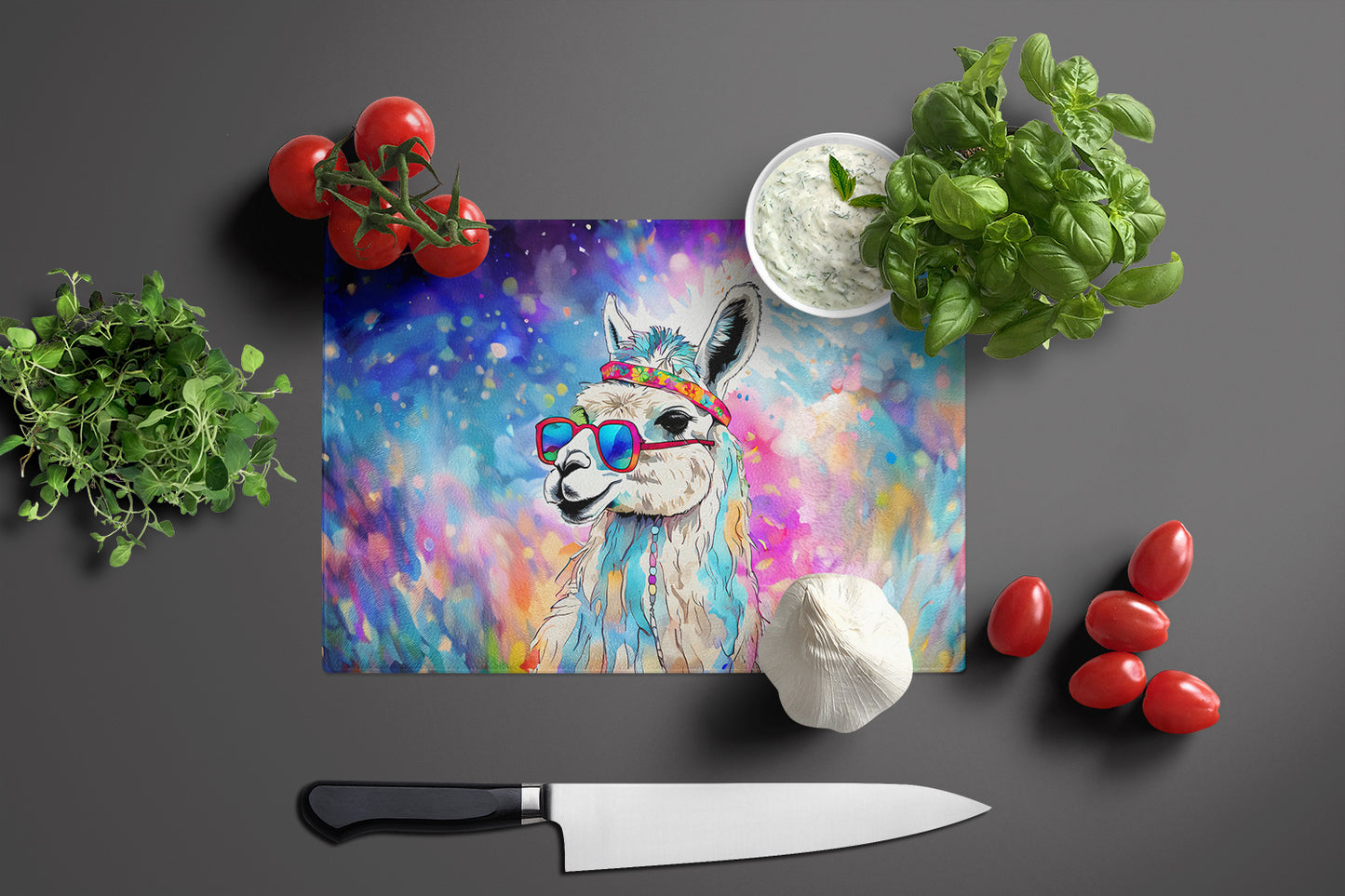 Hippie Animal Llama Glass Cutting Board