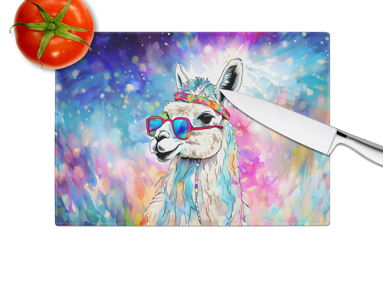 Hippie Animal Llama Glass Cutting Board