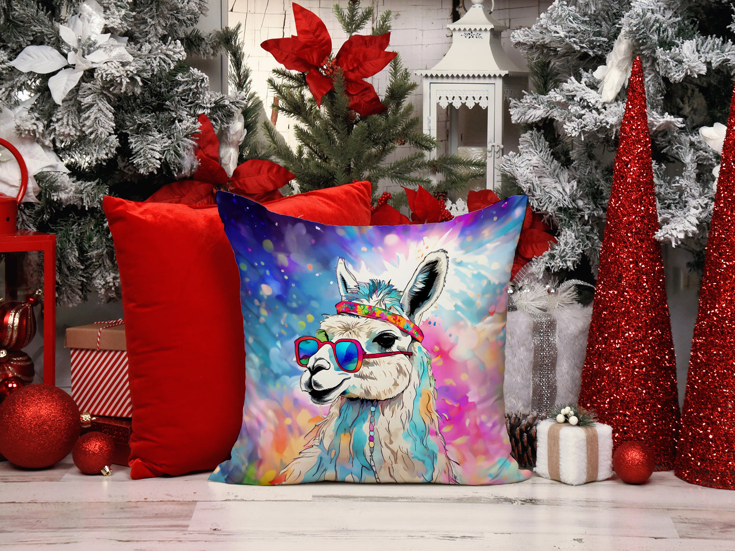 Hippie Animal Llama Throw Pillow